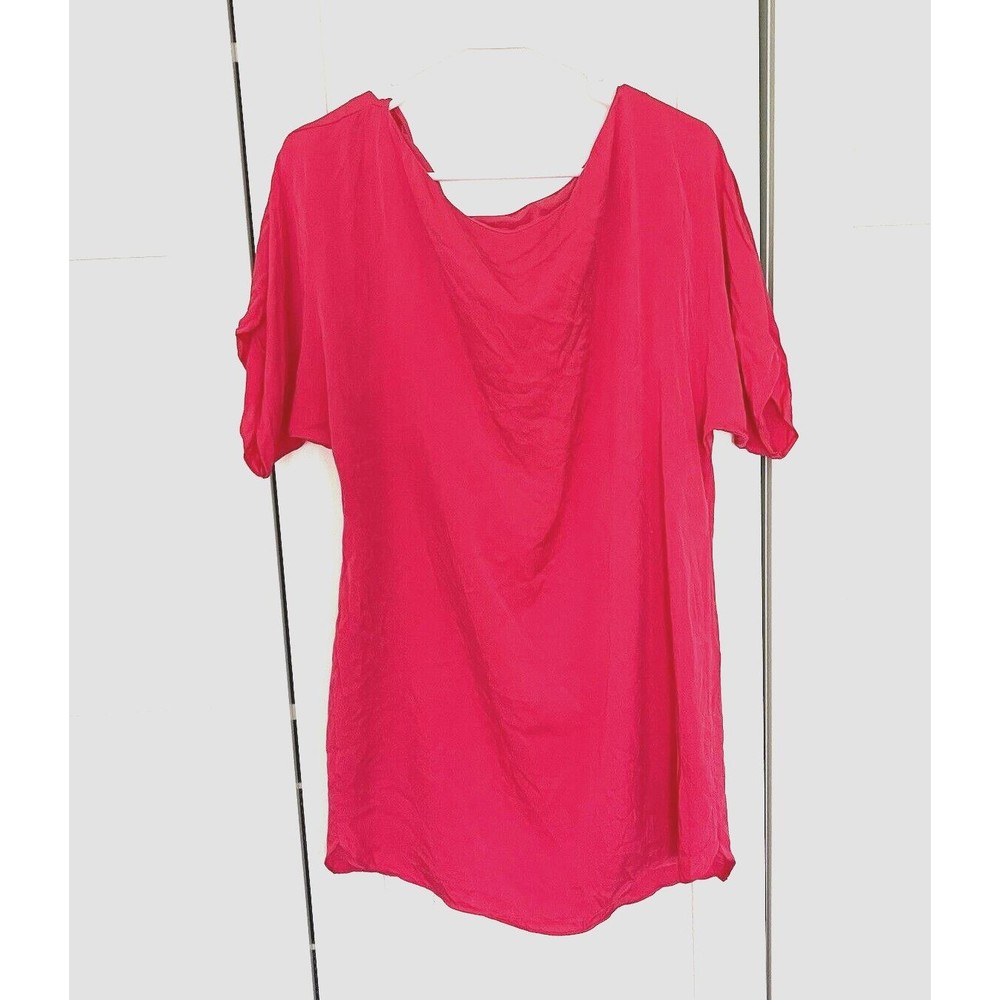MILLY Womens Size Large Boat Neck Silk Tunic‎ Short Sleeve Hot Pink Flowy